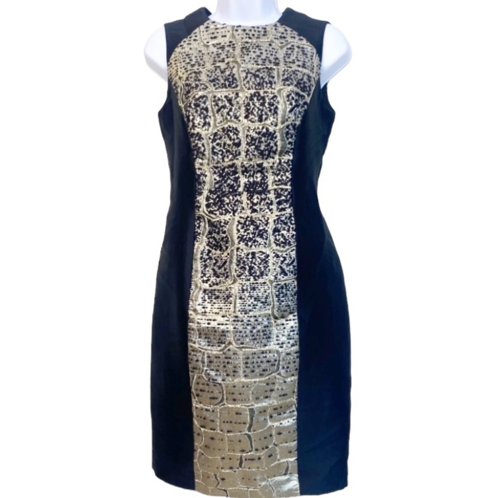 Carolina Herrera Crocodile-Degrade-Jacquard Dress, Black/Metallic Size 6